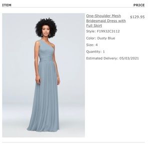 David’s Bridal Blue One-Shoulder Mesh Bridesmaid